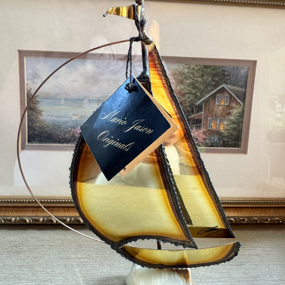 Brown and Gold Abstract Sailboat Sculpture